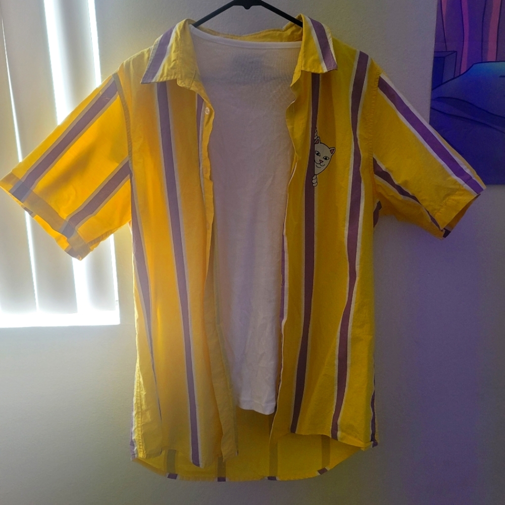 Rip n' Dip Pinstripe Polyester Button Up Shirt